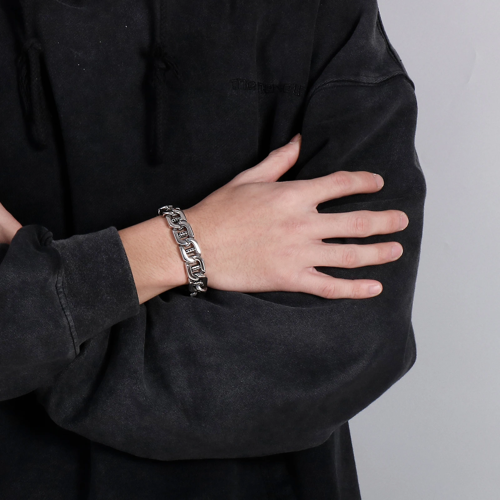 Kalen Punk Style Mechanical Chain 15mm Wide Men\'s Stainless Steel Bracelet Thick Vintage Jewelry Cuban Chain Accessories Gift