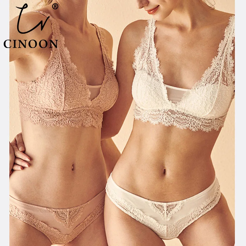 CINOON-Push Up Lace Bra e Calcinha Set para Mulheres, Sutiã Respirável Fino, Roupa Interior Jacquard, Moda Sexy, Frete Grátis