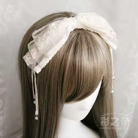 Lolita lace headband bow hair accessories handmade white lace headdress hairpin bells Lolita headband