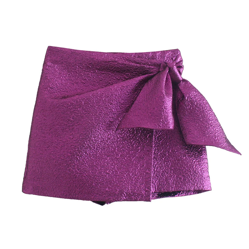 XEASY 2021 New Autumn Women Vintage Purple Bow Lady Pants Female Streetwear Slim High Waist Casual Chic Shorts Skirt Bottoms