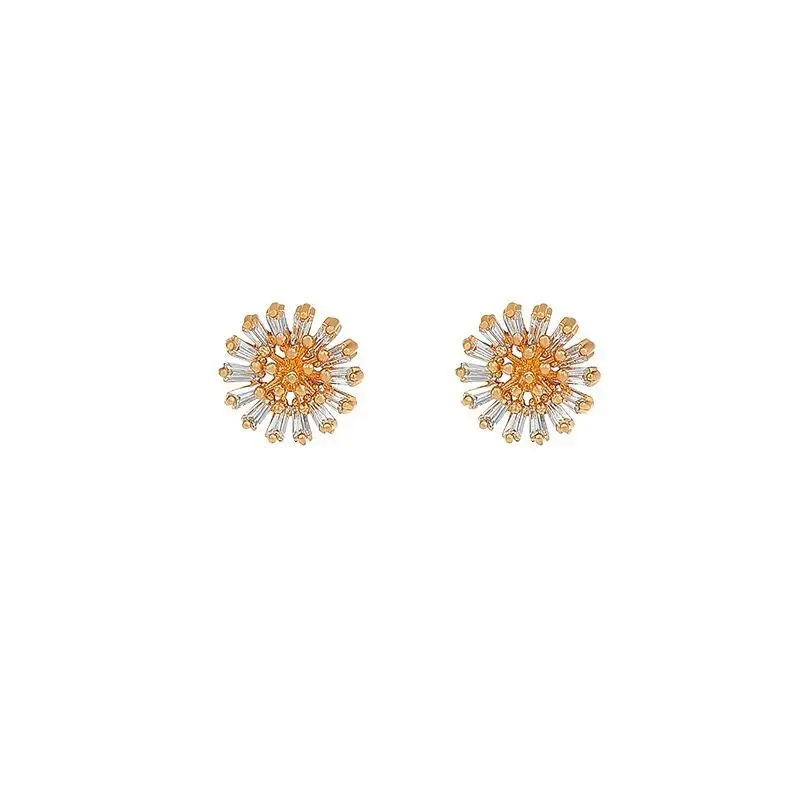 MxGxFam Ins Fashion Daisy Flowers Zircon Stud Earrings for Women AAA+ Gold Color
