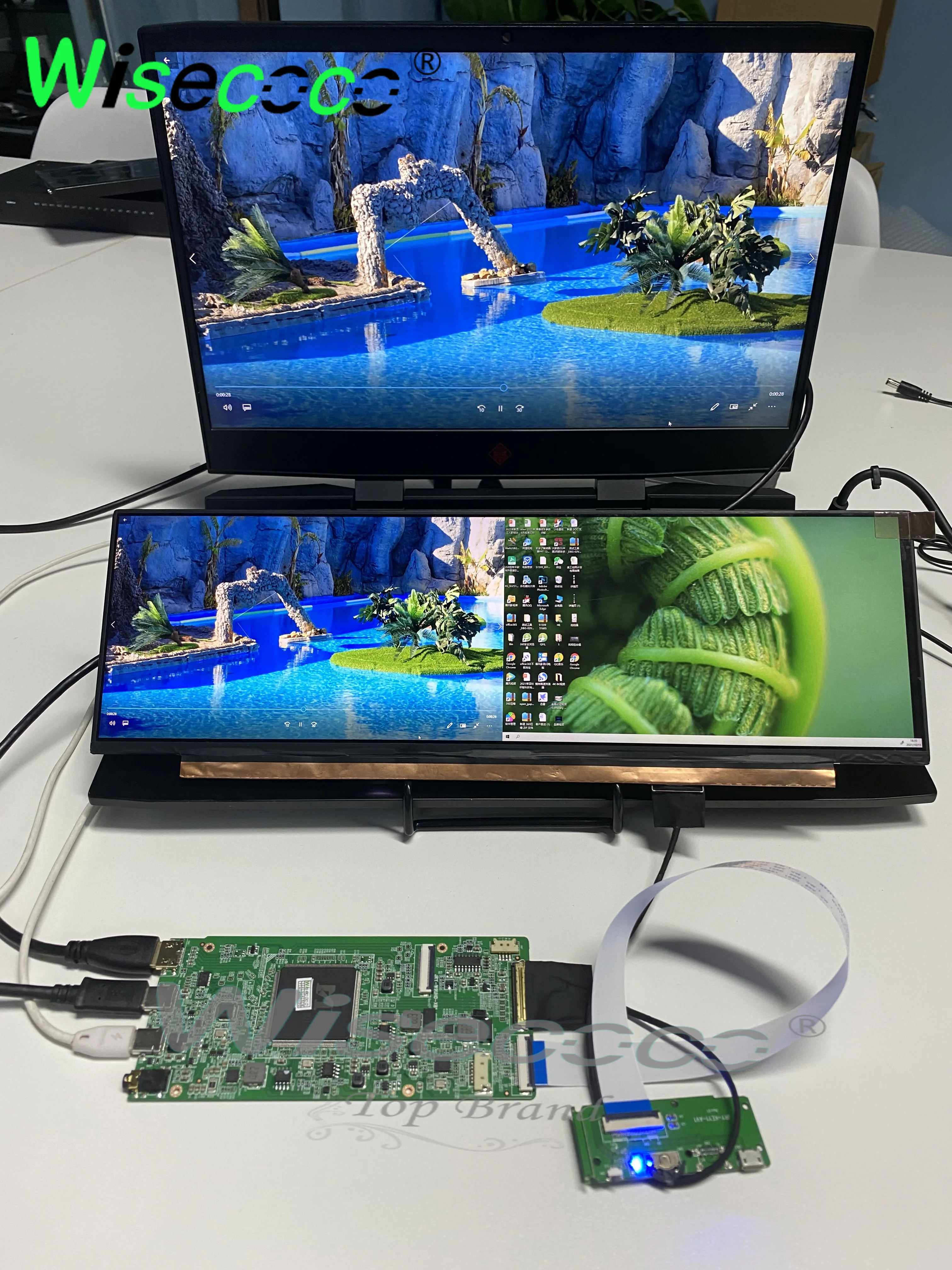 Wisecoco-Monitor Multimédia de Tira Longa, Ecrã Multi-Windows Automóvel, Interface USB, Tipo-C, IPS, 60Hz, 14"