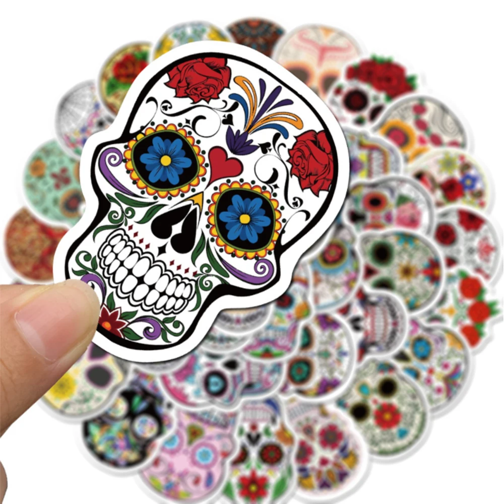 10/30/50pcs Colorful Skull Skeleton Graffiti Stickers DIY Waterproof Skateboard Luggage Phone Car Laptop Fridge Sticker Kids Toy
