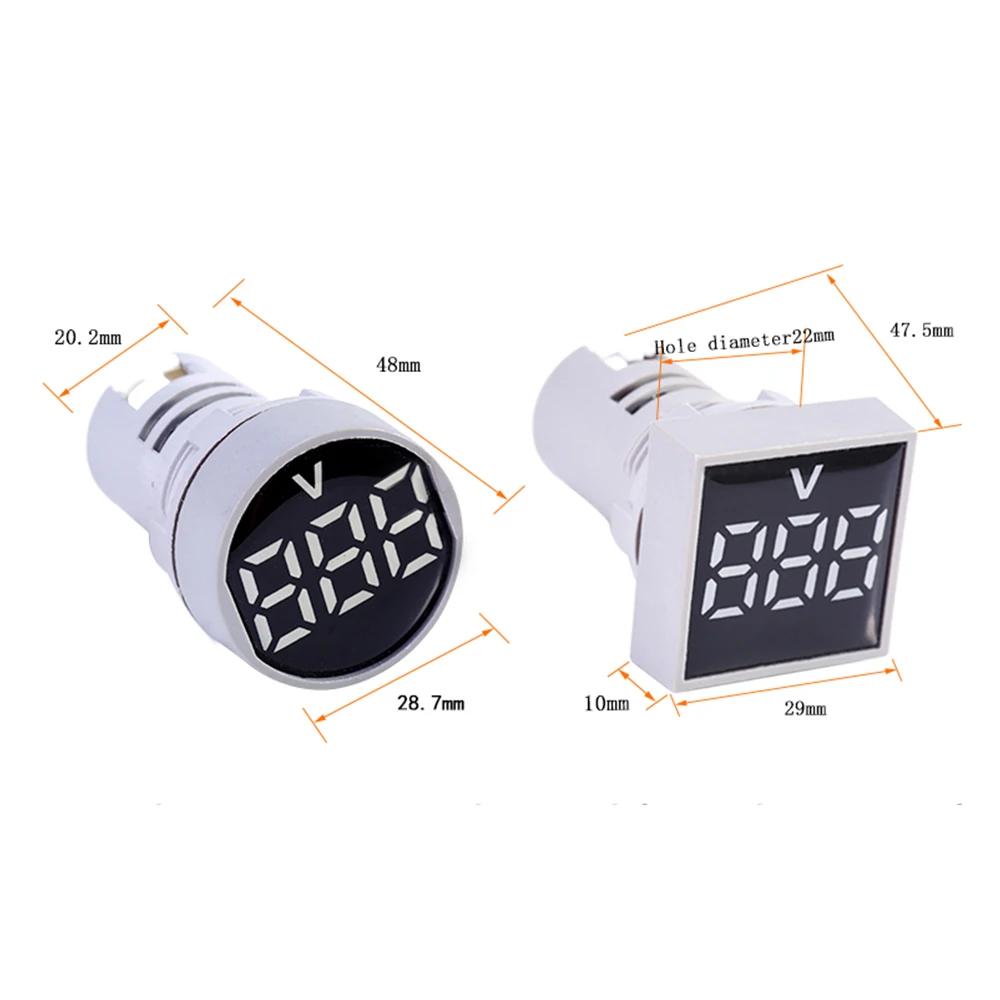 Mini Protective Film AC20-500V digital display LED Square Round Voltmeter voltage meter pilot light Signal Lamp indicator