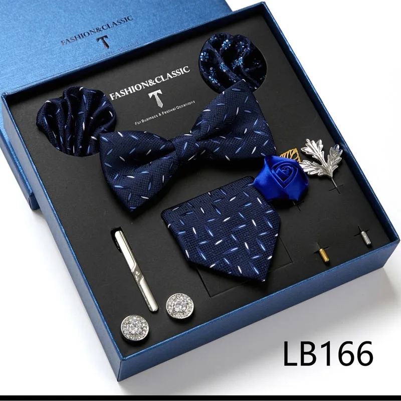 Hochwertige Geschenkbox für Feiertage, 7,5 cm, blaues Blumenmuster, Einstecktuch, Manschettenknöpfe, Krawattenclip, Krawatte für Herren, Geburtstagsgeschenk – Detail 4