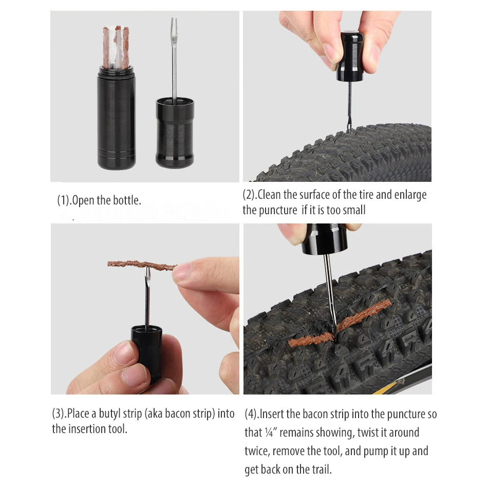 Bike Tubeless Tire Repair Kit Slug Plug Stopper Rubber Bacon Strips and Insertion Tool For Fixing Puncture Flat Road MTB Bicycle