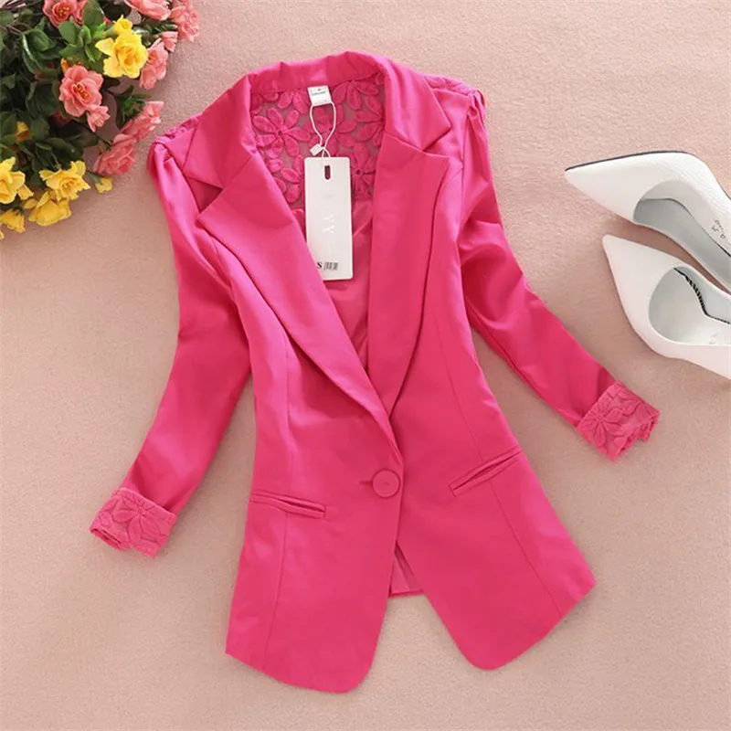 2024 New Women\'s Blazers Notched Collar Business Suits Female Work Office Ladies Lece Hook Flower Casual Blazer Outerwear