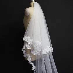 Perle Velo Da Sposa con Pizzo 2 Strati Della Copertura Viso Perle Velo Da Sposa di 3.5 Metri di Lunghezza Velo con Fard Accessori Da Sposa