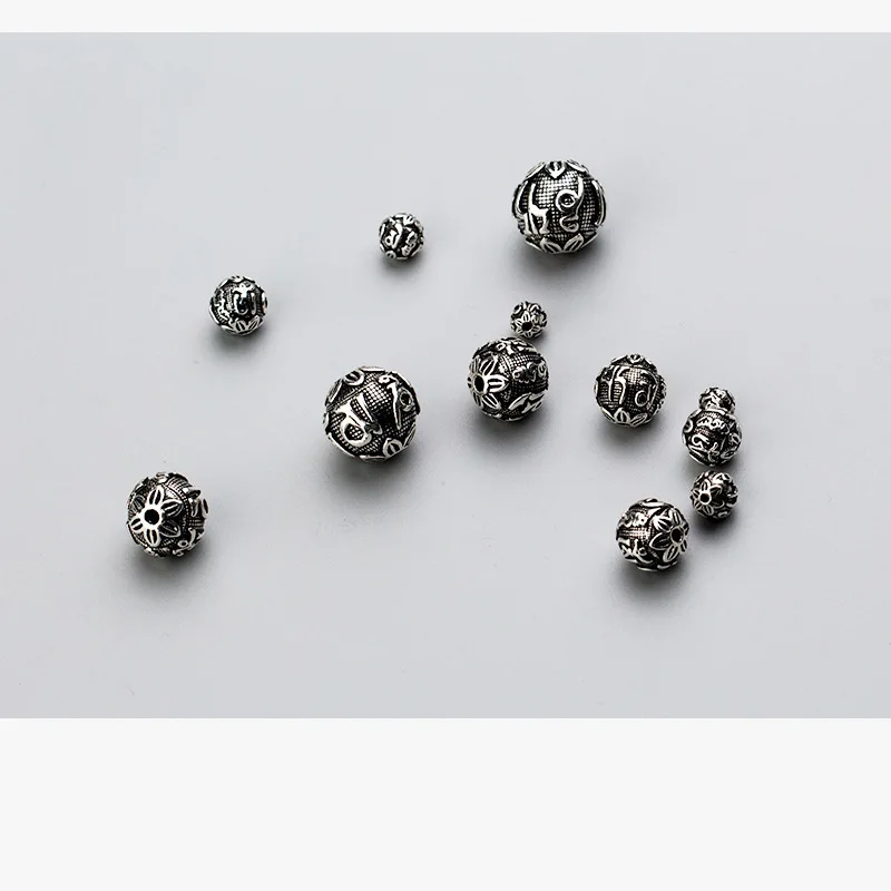 925 Sterling Silver Craftwork Buddhism Mantras Round Spacer Beads 6 8 10 12 14 16mm Buddha Silver Charm Beads DIY Jewelry Making