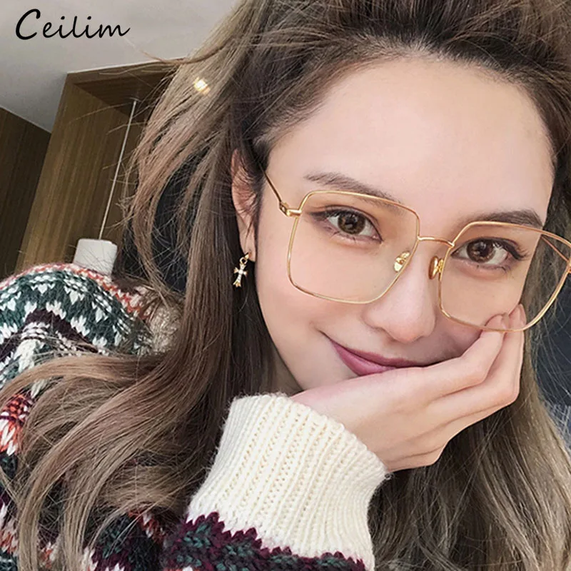 Korean Fashion Square Clear Glasses Women 2024 New Oversized Eyewear Spectacle Frames Transparent Oculos Eyeglasses Fake Glasses