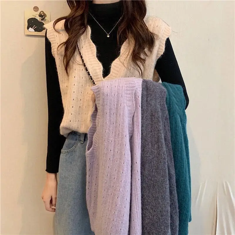 

Hollowed out knitwear vest women's new foreign style loose sweater wearing cardigan jacket