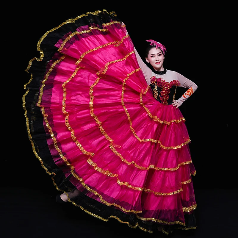 Traje de toro flamenco espanhol adulto feminino palco coro grande balanço vestido espanhol desempenho de palco dança saia dl4208