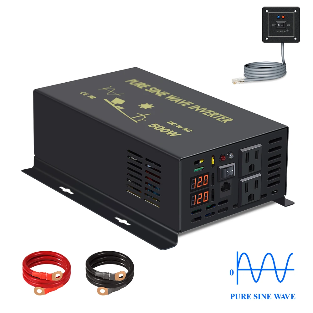 500W Pure Sine Wave Inverter 12V 24V 36V 48V DC TO AC 110V 220V Mult-protection Off-grid Inverters With Wired Remote Control