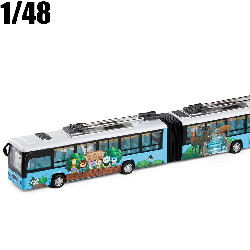 High Simulation 1:48 City Trolleybus Double Bus Alloy With Sound Pull Back Double Bus Model For Kids Toy Car Gifts