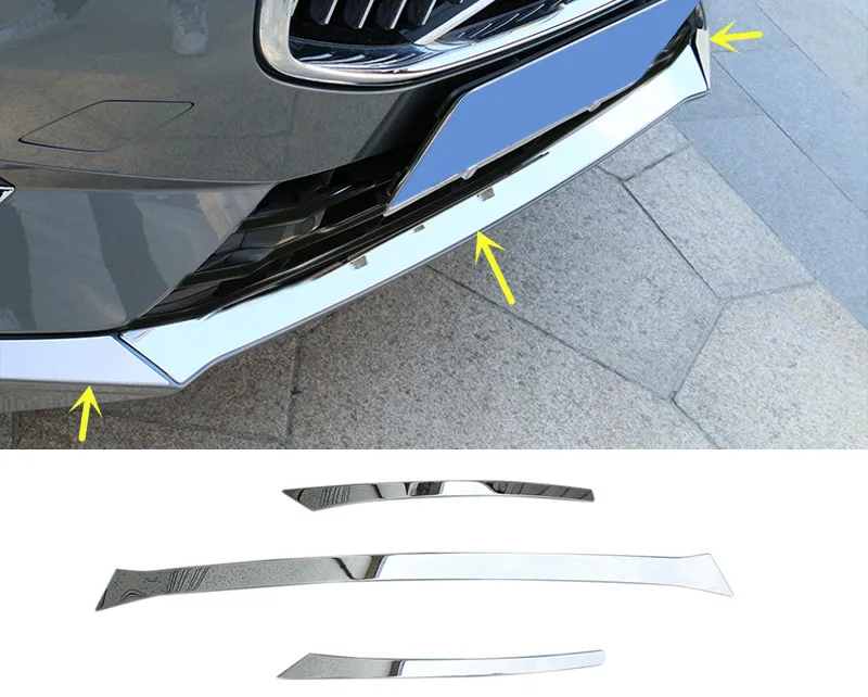 

For VOLVO XC60 2018 2019 Stainless Steel Front Bottom Bumper Modling Strips Cover Trim 3pcs Car Styling Accessories