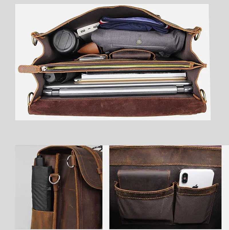 Vintage Men\'s Genuine Leather Briefcase 16\
