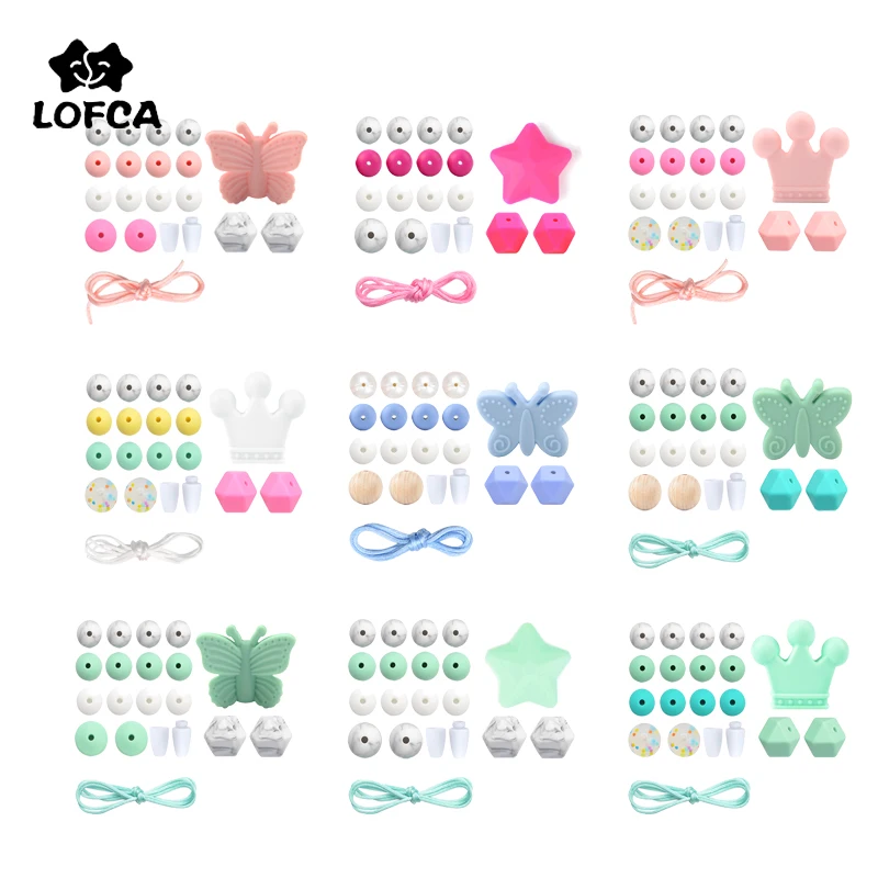 

Pacifier Clips DIY Set Butterfly Bead Silicone BPA Free Unique Handmade Teething Toys star crown Cartoon Holder Chain Nylon Cord