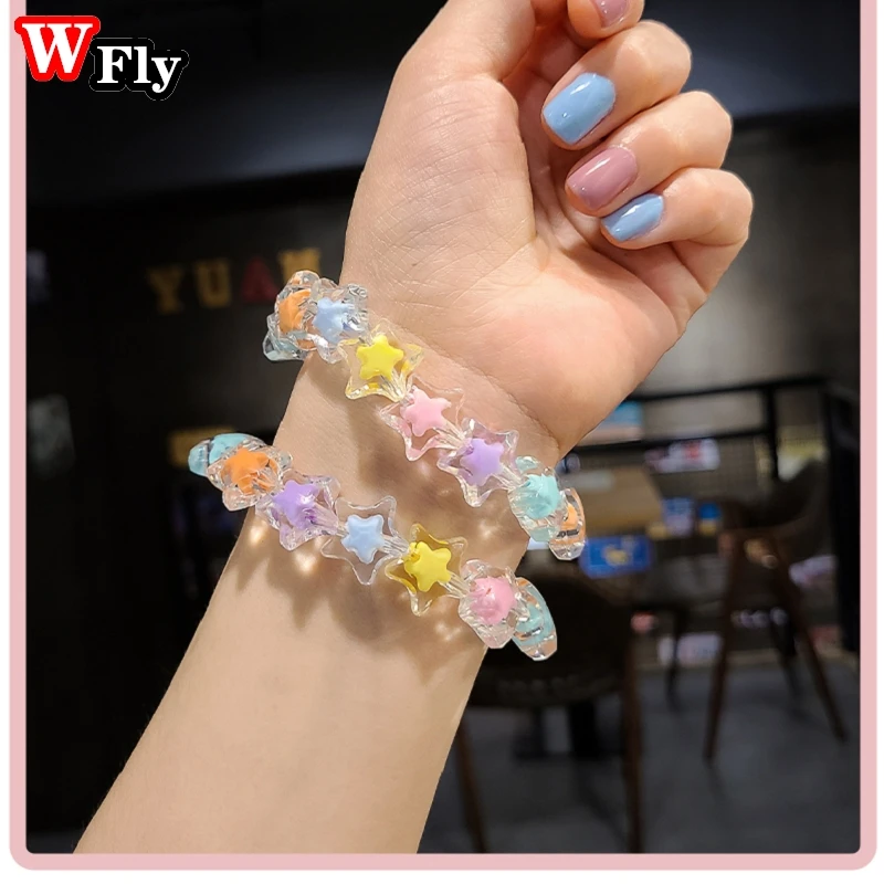 Lolita princess Fashion Stars Flower decorate Bracelet Cute Sweet Women Girls transparent Bangles children Birthday Gift Jewelry