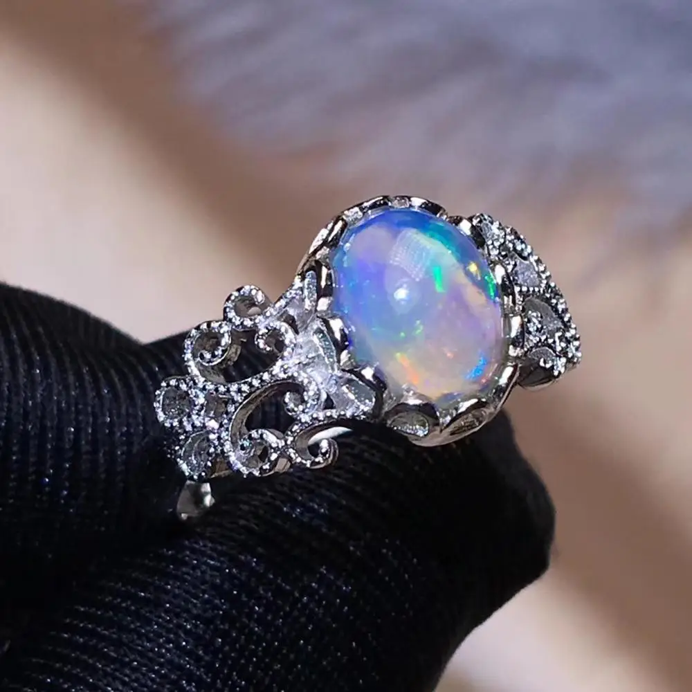 

Natural And Real Black Opal Ring 925 Sterling Silver Ring for Women Wedding Ring