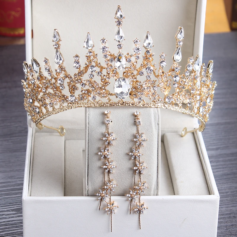 

Luxury Princess 2021 Wedding Headpieces Bridal Tiara Rhinestone Crown Head Pieces Crystal Headbands Hair Accessories Gold Silver