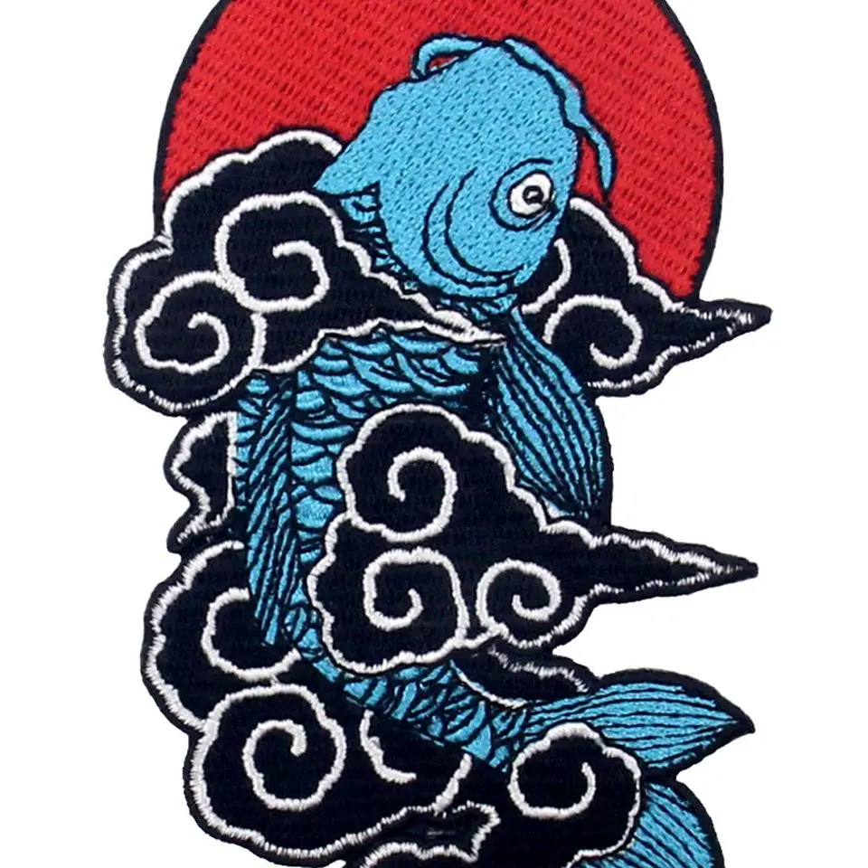 Embird patches Embroidered patches for hats Japanese Koi Fish ceo-friendly handmade 3D iron on applique large patch