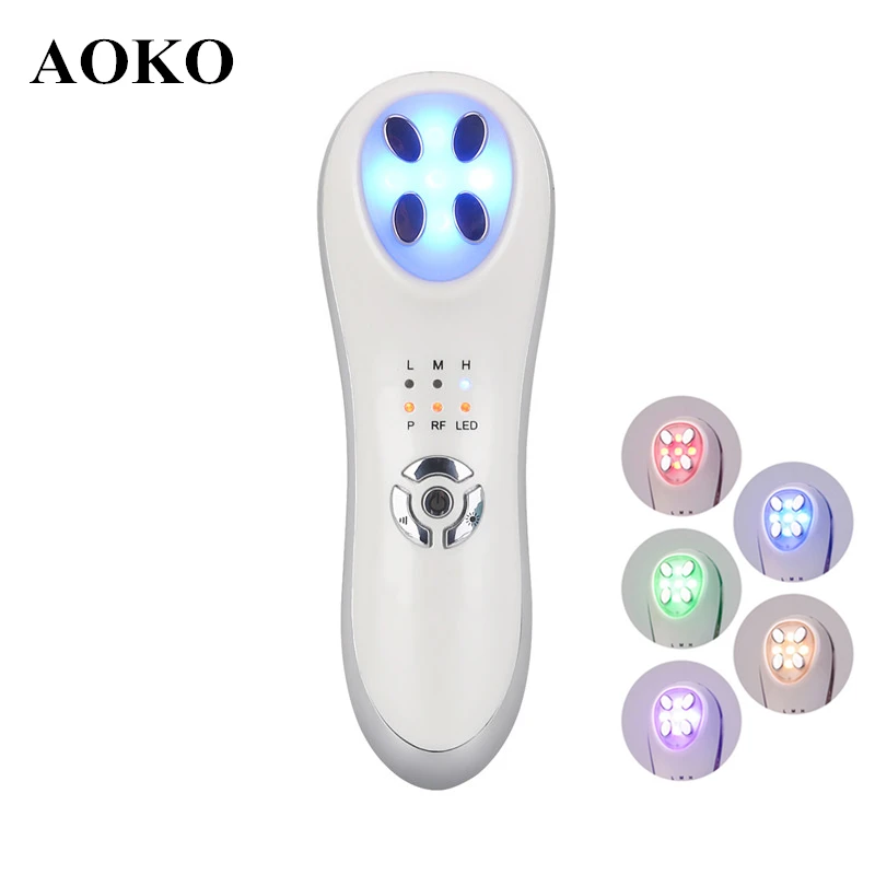 AOKO RF EMS Electroporation 5 Màu Photon Trị Liệu Máy Làm Đẹp Mặt Nâng Máy Massage Mặt Loại Bỏ Nếp Nhăn Chống Lão Hóa USB