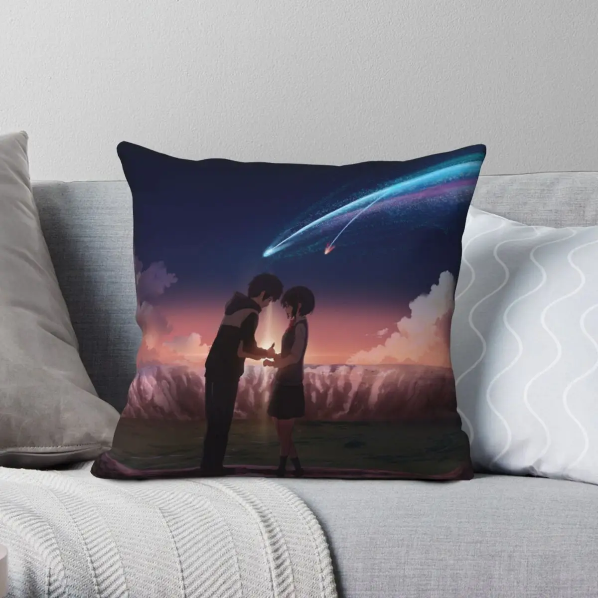 

Kimi No Na Wa Your Name Pillowcase Polyester Linen Velvet Creative Zip Decor Throw Pillow Case Bed Cushion Case 45x45