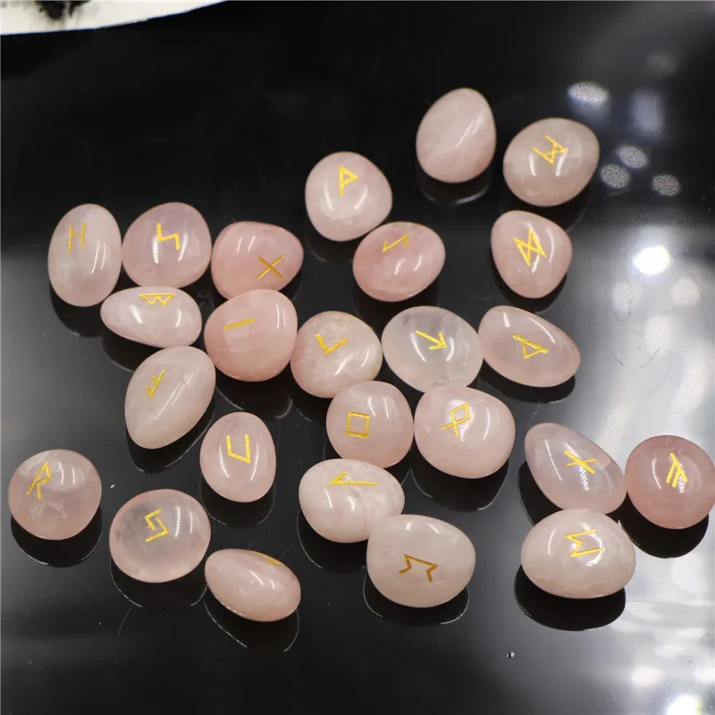 25Pcs Natural Rose Quartz Crystal Runes Stones Irregular Divination Agate Rune Fortune-telling Reiki Healing Gift Decor