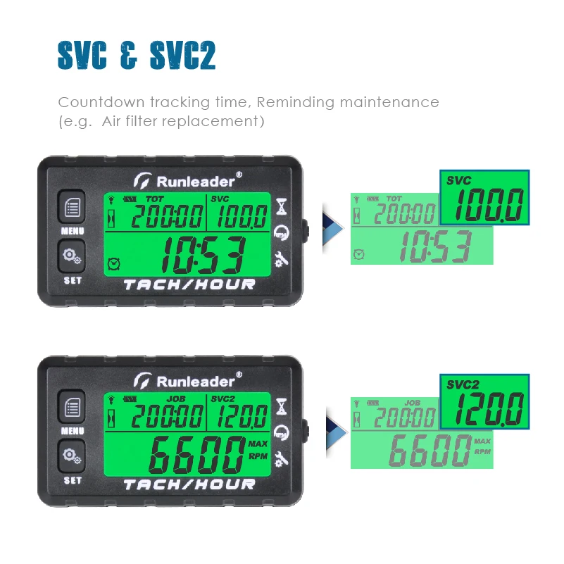MAX RPM TOT Engine Tachometer Maintenance Reminder Digital Tacho Hour Meters Multi-Color Backlit Display for Boat Lawn Mower Gen