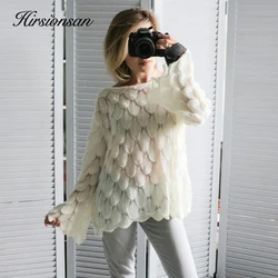 Hirsionsan Elegant Sweater Women 2023 Casual Fashion Loose Women Sweaters and Pullovers Cute 3D Pink White Jumper Sueter Mujer