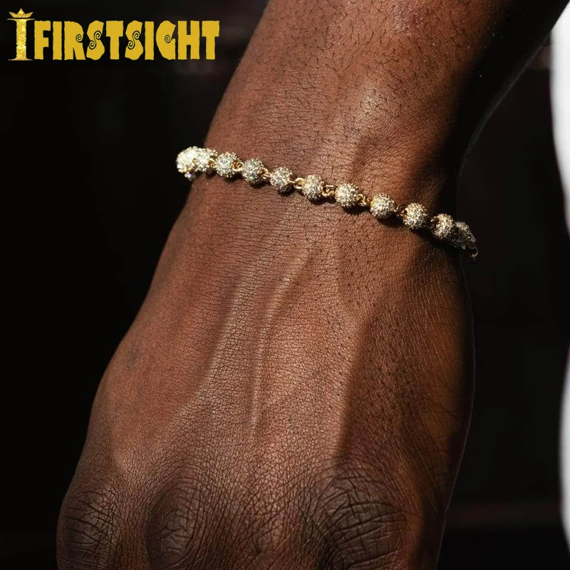 Gold Silver Color 5mm Round Ball Miami Cuban Bracelet Micro Paved Cubic Zircon Cuban Bracelet Mens Women Hip Hop Jewelry view 4