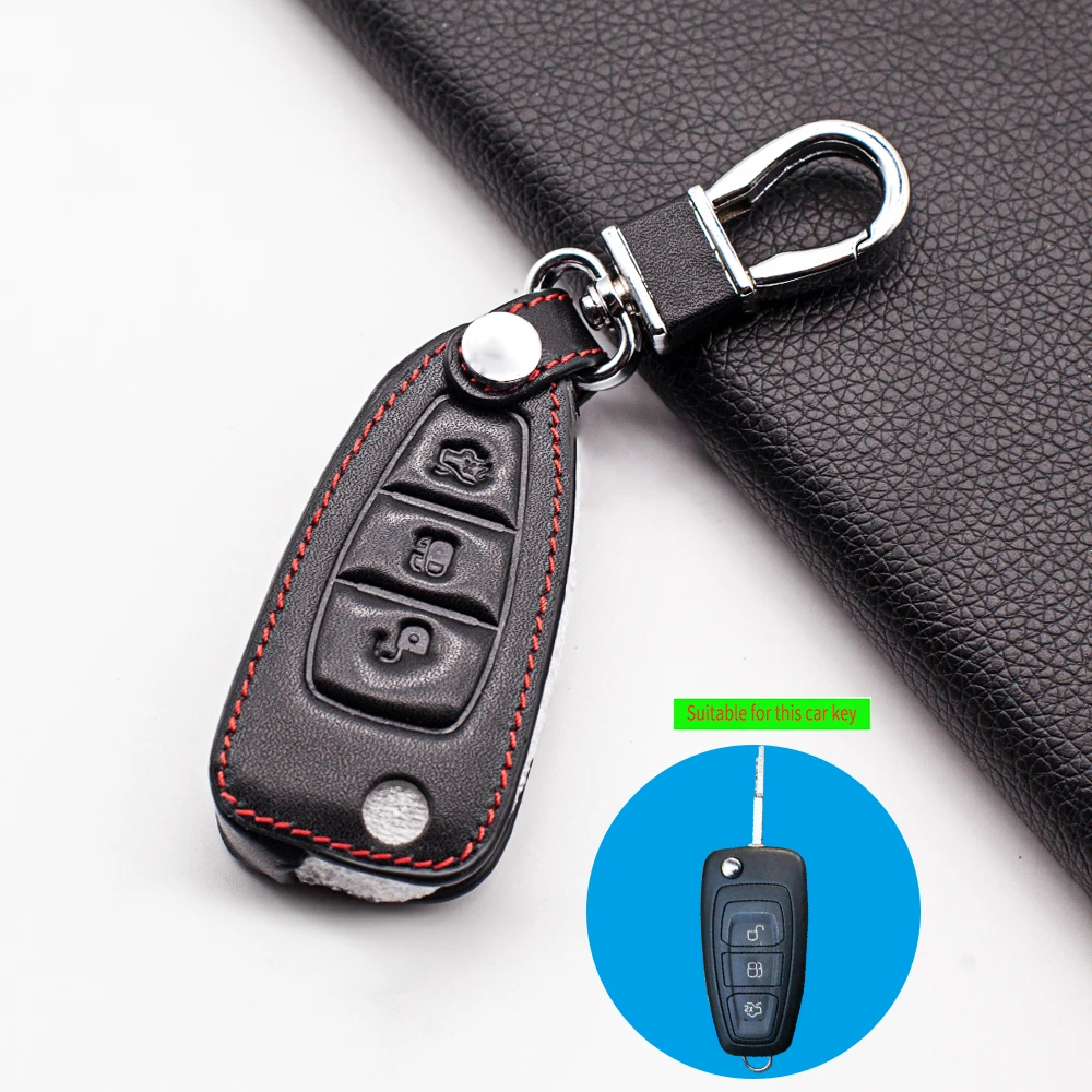 High quality carrying leather car key cover for Ford Focus 3 Focus MK4 Ecosport Kuga remote control dust collector