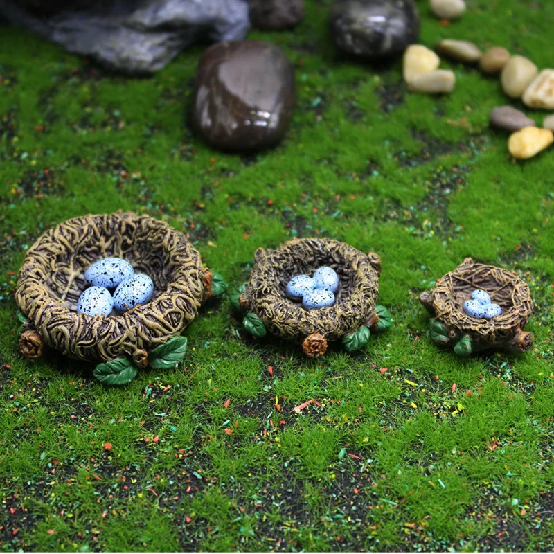 Little cute Parrot Bird Nest Figurine Animal Model Home Decor Miniature Resin Fairy Garden Bonsai Decoration Accessories 1 Piece