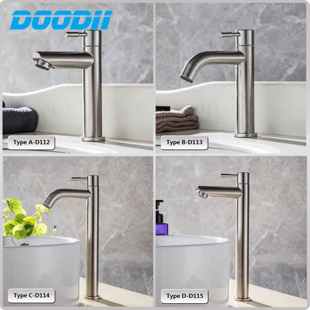 

Doodii bathroom 304 stainless steel sink faucet countertop-mounted kitchen faucet single cold single-handle faucet for basin