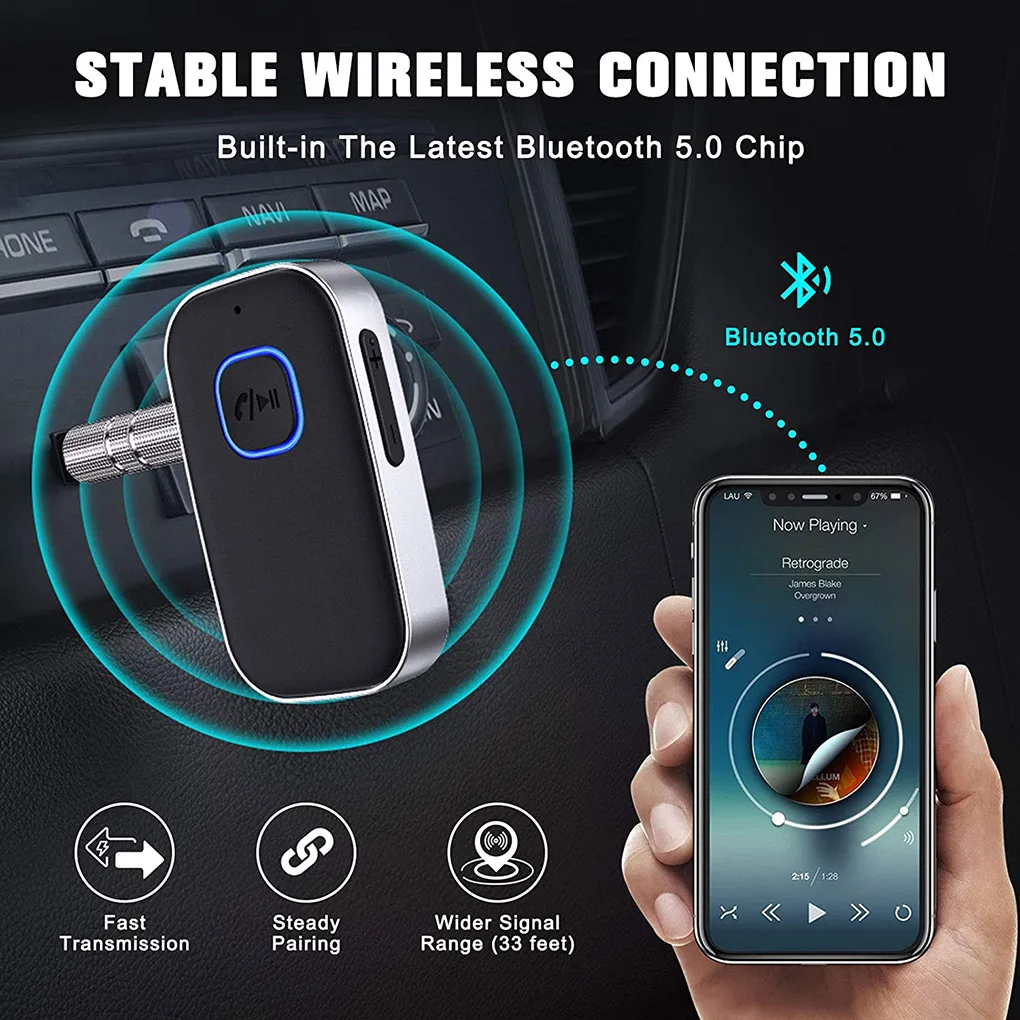 J22 Bluetooth Receiver AUX Wireless Bluetooth 5.0 Car Adapter Portable Wireless Audio Adapter 3.5mm Aux with Microphone