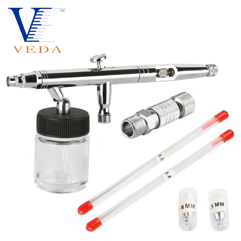 VEDA-Precision Dual-Action Sifão Alimentação Airbrush Pro Set, conjuntos de agulhas para pintura de parede, copo bocal, para todos os fins, 22cc