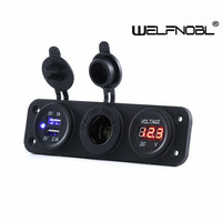 Car DC 12V-24V Digital Voltmeter Dual USB Port Power Socket 3 Hole Panel Charger For Car RV Boat Yacht
