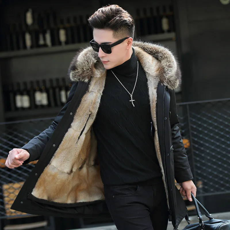 Real Fur Coat Parka Natural Mink Fur Liner Men Winter Jacket Racoon Fur Collar Parkas Luxury Jacket ML-GF28p625 KJ2292