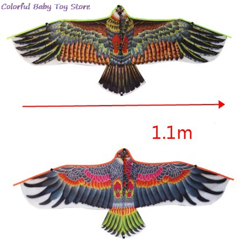 Cometa de águila plana para niños, cometas de pájaros voladores con cuerda de 30 metros, calcetín de viento para exteriores, juguetes de tela para jardín, regalo para niños, 1,1 m