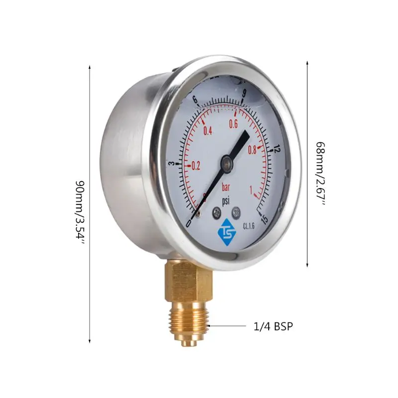 Medidor de vácuo composto pressão bsp 1/4, glicerina preenchida, medidores 68mm, indicador vac para 10000 psi, suporte inferior