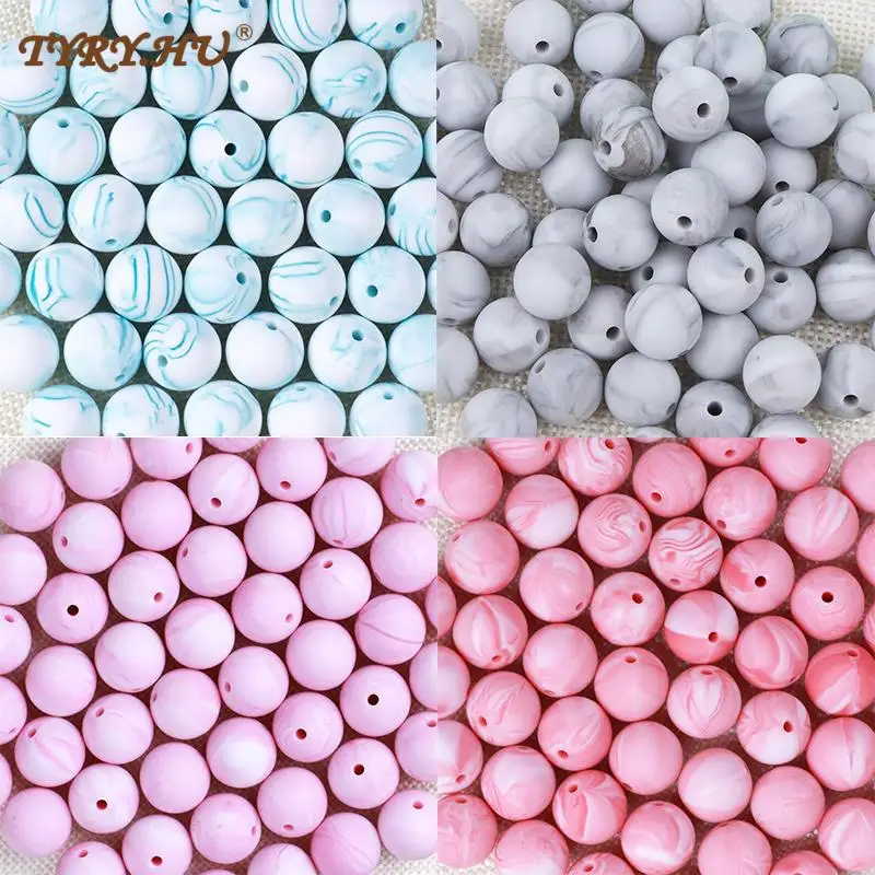 TYRY.HU 10pcs Silicone Beads 9/12/15mm Marble Baby Teething Beads DIY Craft Jewelry Necklace Pacifier Chain Bracelet BPA Free