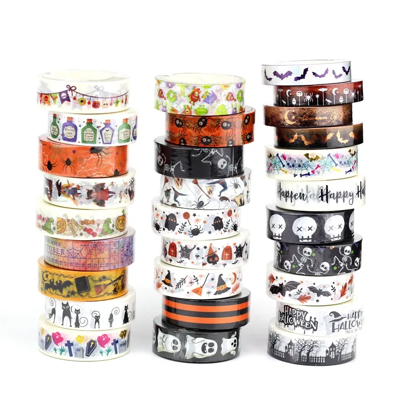 1Pc. 10M Decoratieve Schedel Skelet Zwarte Kat Pompoen Vleermuis Spin Halloween Washi Tape Planner Plakband Schattig Briefpapier