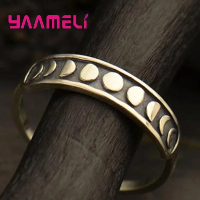 Punk Style Vintage Moon Design 925 Sterling Silver Rings For Women Wedding Sweet Accessory Europe Jewelry Gift