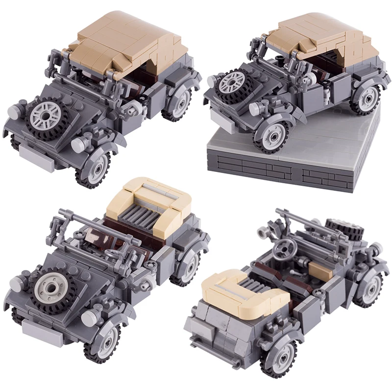 

WW2 Germany Army Soldier Jeeps VW82 Kubelwagen Vehicle Building Blocks Military Accessories Car Model Bricks Toys Kids Gift