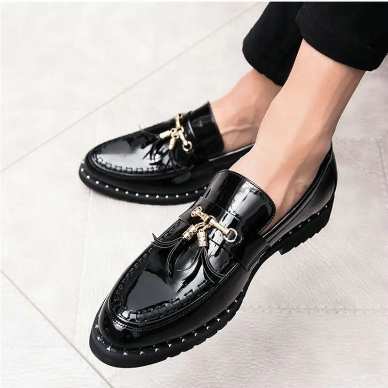 New oxford Black white italian tassel business Wedding men leather formal dress flats designer Moccasins Loafers shoes LH-61