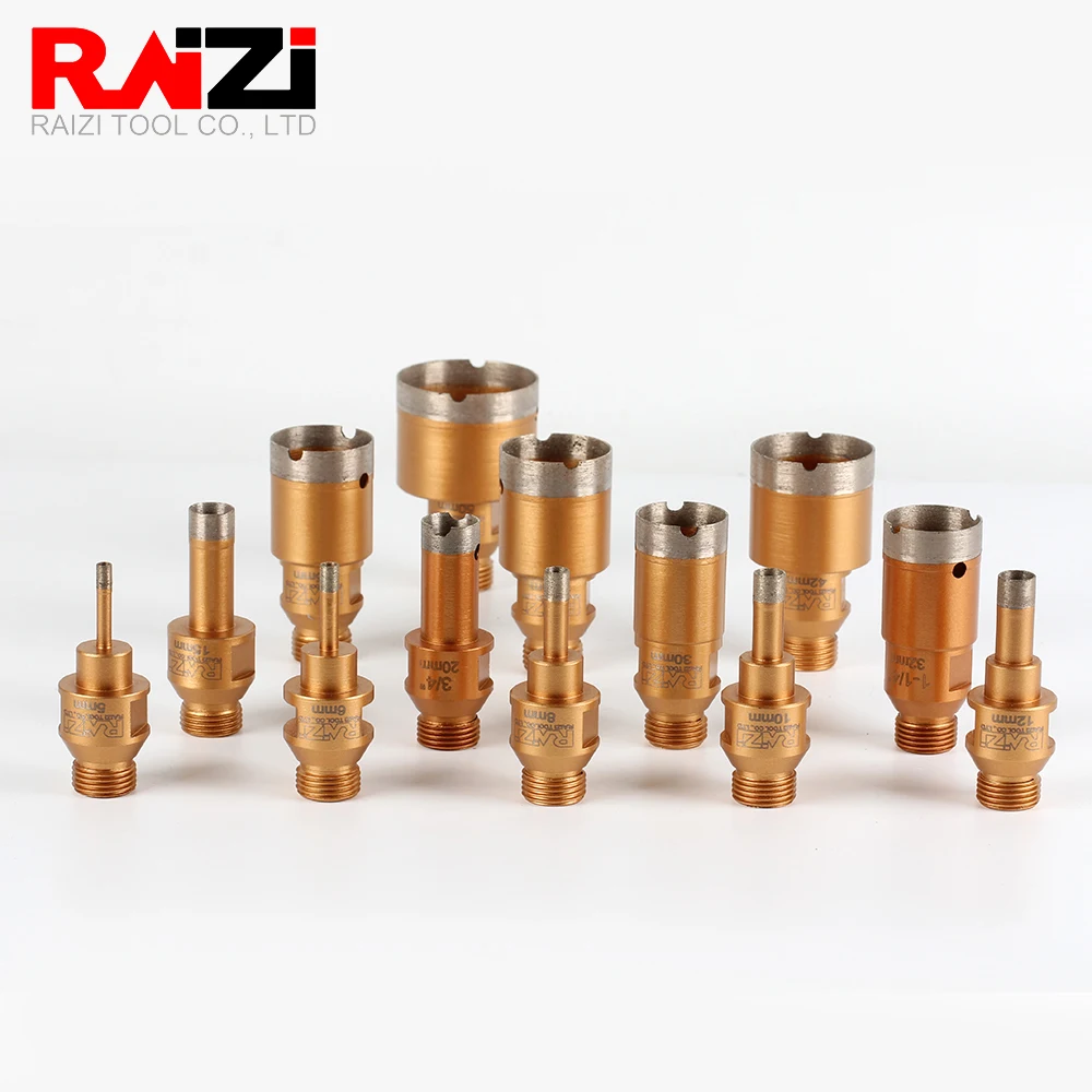 Raizi 1Pc Wet Thin Wall CNC Diamond Core Bits For Porcelain Tile Dekton Lapitec Neolith Double Screw 1/2” Gas M14 Wet Drill Bit