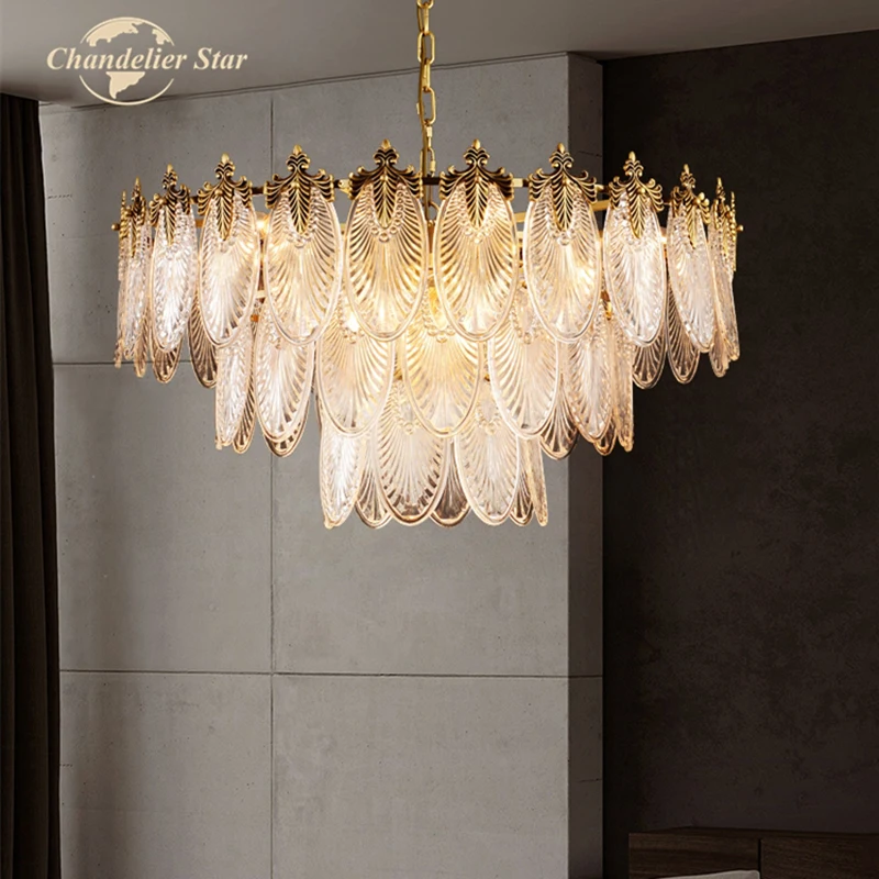 Modern LED Chandeliers Lighting Nordic Copper Glass Leaf Indoor Lamps Kitchen Bedroom Living Room Dining Room Brass Lights