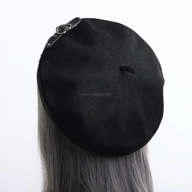 Sweet Cool Punk Beret Lolita Hat Cute Girls Japanese Heart Buckle Beanie Hat Kawaii Preppy Style Girl Beret