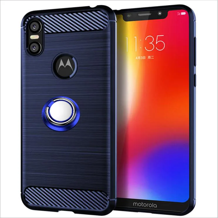 Luxury Brushed Carbon Fiber Phone Case For Motorola Moto One P30 Play XT1941-1 XT1941-3 Moto One Magnetic Ring Holder Cover Case