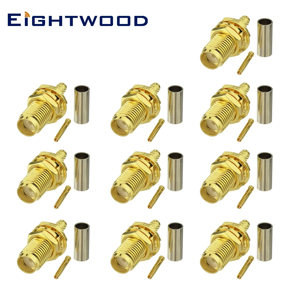 

Eightwood 10PCS SMA Crimp Jack Female Bulkhead with Nut Straight RF Coaxial Connector Adapter for LMR100 RG174 Cable Waterproof